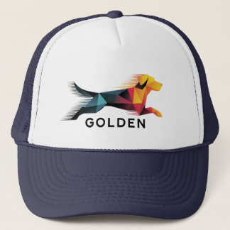 Golden retriever poligonal en amarillo y azul trucker hat