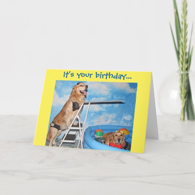 Golden Retriever Pool Party Birthday Card (Front)