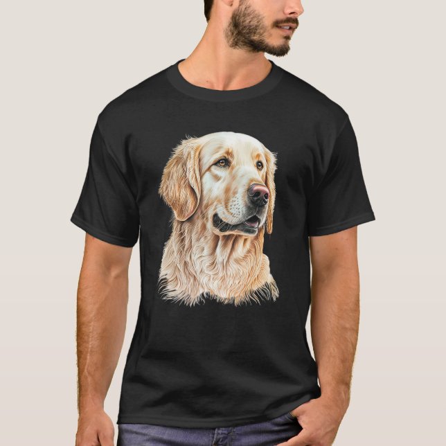 Golden Retriever Portrait Hand Drawn Art Dog Lover T-Shirt (Front)
