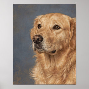Golden Retriever Portrait in Blue Grey and Warm Go Poster