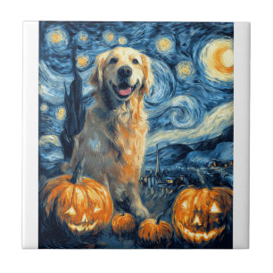 Golden Retriever Pumpkin Starry Night Dog Mom Van  Tile