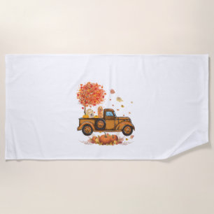 Golden Retriever Pumpkin Truck Autumn Leaf Fall th Beach Towel