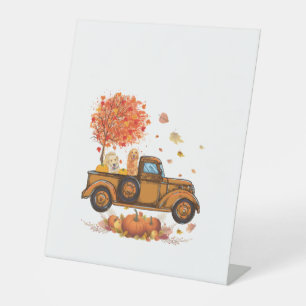 Golden Retriever Pumpkin Truck Autumn Leaf Fall th Pedestal Sign