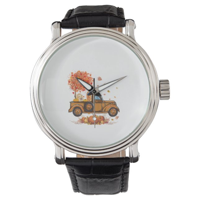Golden Retriever Pumpkin Truck Autumn Leaf Fall th Watch (Front)