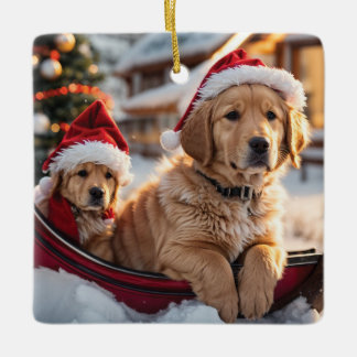 Golden Retriever Puppies Christmas Ceramic Ornament
