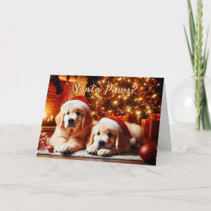 Golden Retriever Puppies Hear Santa Card