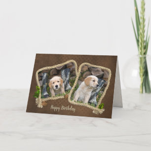 Golden Retriever puppies in rope frame Card