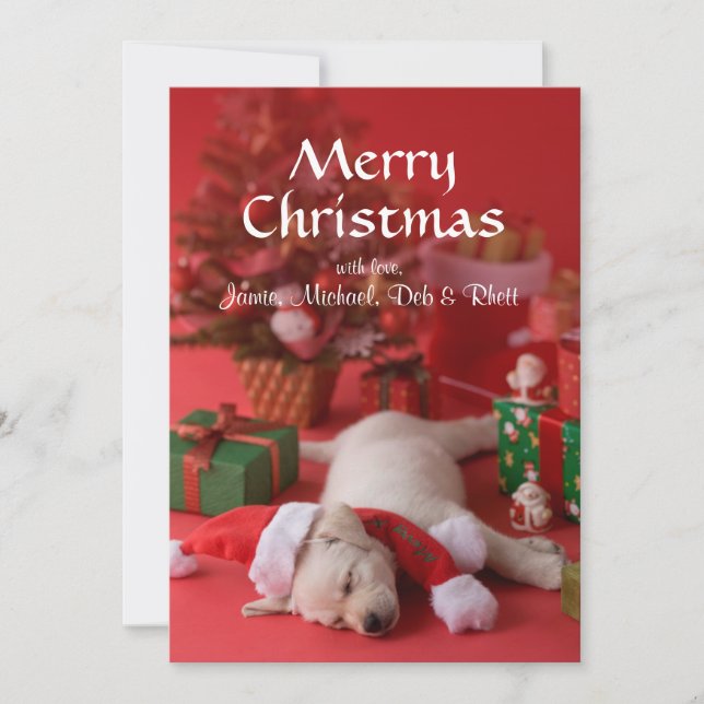 Golden Retriever Puppy and Christmas 2 Holiday Card (Front)