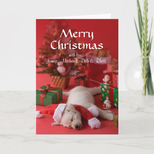 Golden Retriever Puppy and Christmas 2 Holiday Card (Front)