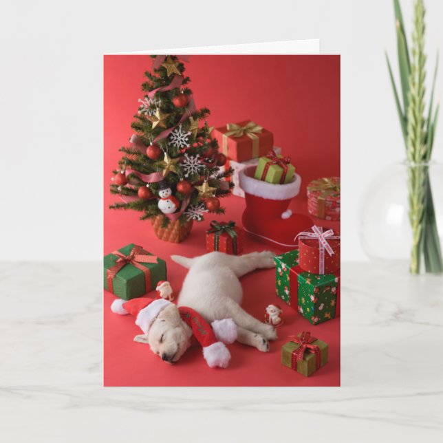 Golden Retriever Puppy and Christmas Holiday Card (Front)