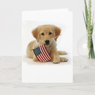 Golden Retriever Puppy and Flag Card