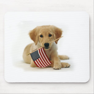 Golden Retriever Puppy and Flag Mouse Pad