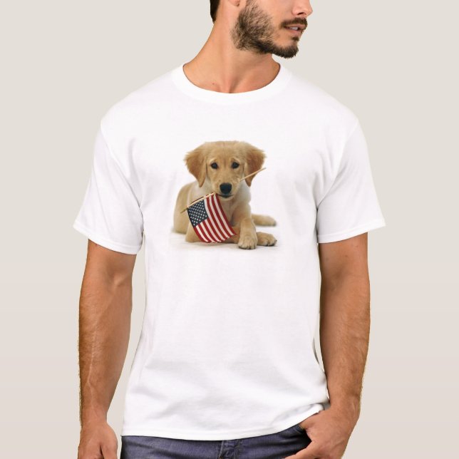 Golden Retriever Puppy and Flag T-Shirt (Front)