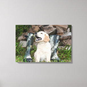 Golden Retriever Puppy and Hunting Boots Canvas Print