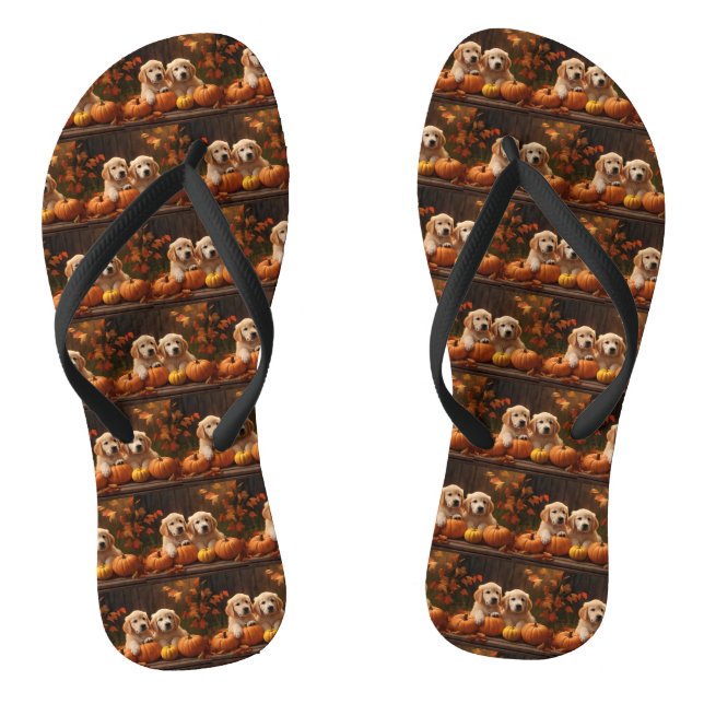 Golden Retriever Puppy Autumn Delight Pumpkin  Jandals (Footbed)