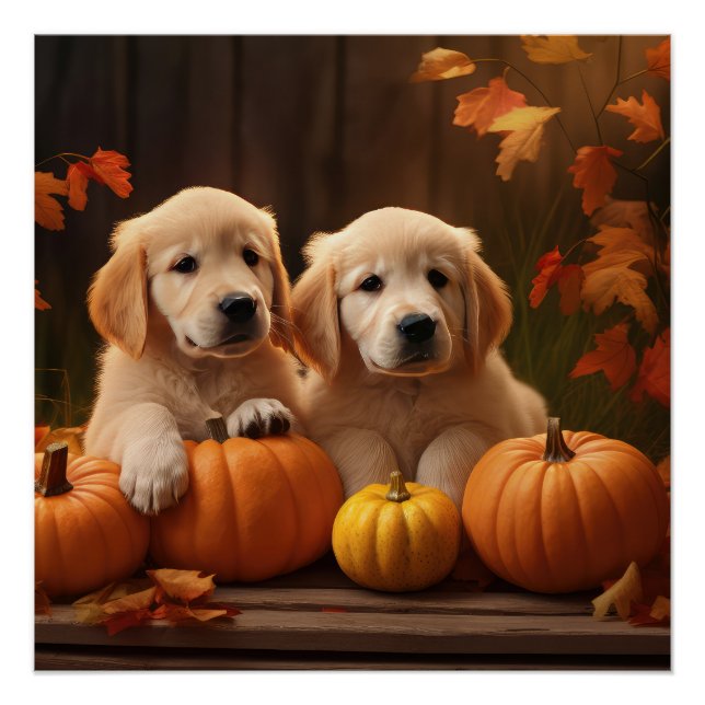 Golden Retriever Puppy Autumn Delight Pumpkin  Poster (Front)