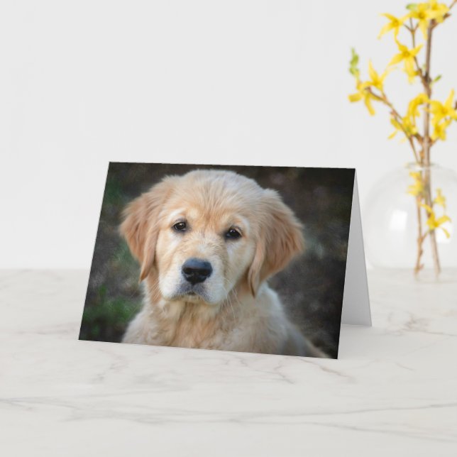Golden Retriever Puppy Card (Yellow Flower)
