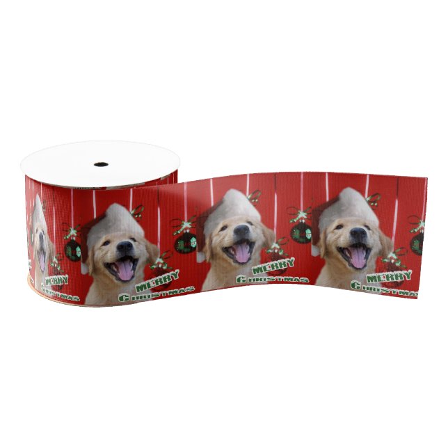 Golden Retriever Puppy Christmas Grosgrain Ribbon (Spool)