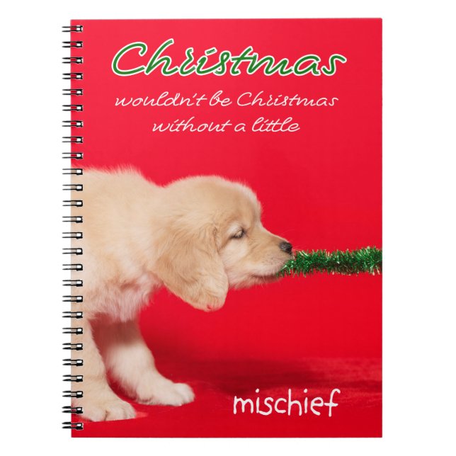 Golden Retriever Puppy Christmas Mischief Notebook (Front)