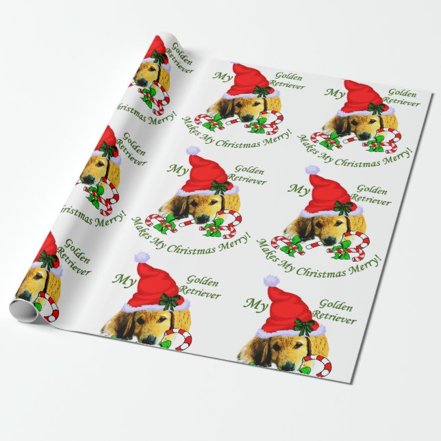Golden Retriever Puppy Christmas Wrapping Paper (Unrolled)
