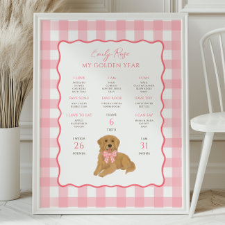 Golden Retriever Puppy Dog 1st Birthday Milestone Poster