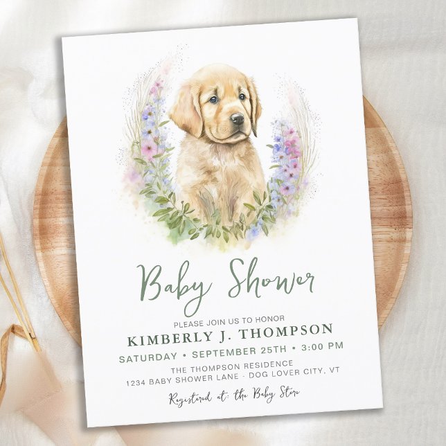 Golden Retriever Puppy Dog Baby Shower Invitation  Postcard (Creator Uploaded)
