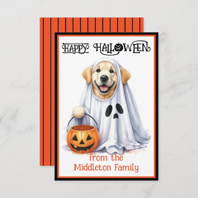 Golden Retriever Puppy Dog Happy Halloween Card (Front/Back)