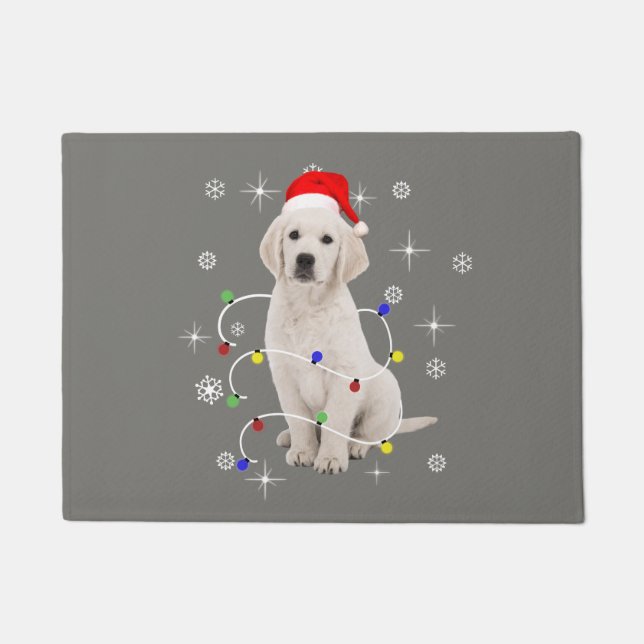 Golden Retriever Puppy Dog Holiday Christmas Doormat (Front)
