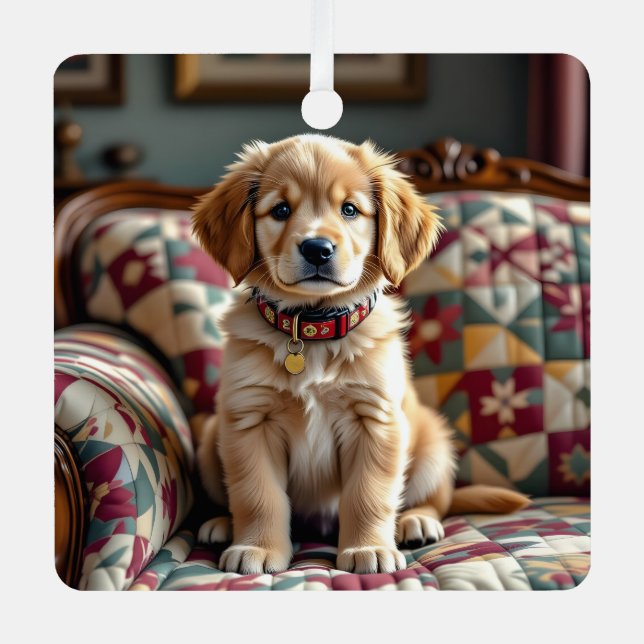 Golden Retriever Puppy Dog Personalised Christmas Metal Tree Decoration (Front)