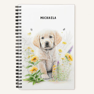 Golden Retriever Puppy Florals Monogram Name Notebook