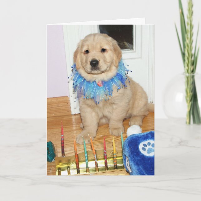 Golden Retriever Puppy Hanukkah Blessings  Holiday Card (Front)
