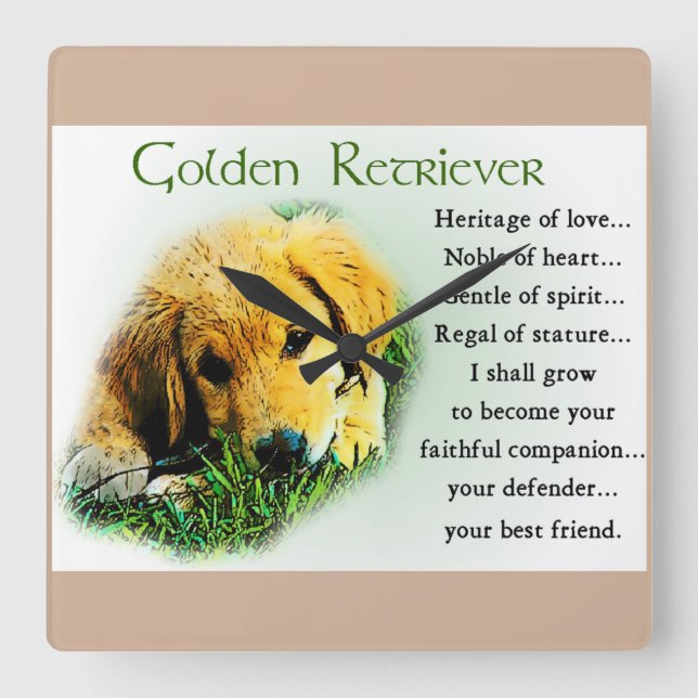 Golden Retriever Puppy Heritage Gifts Square Wall Clock (Front)
