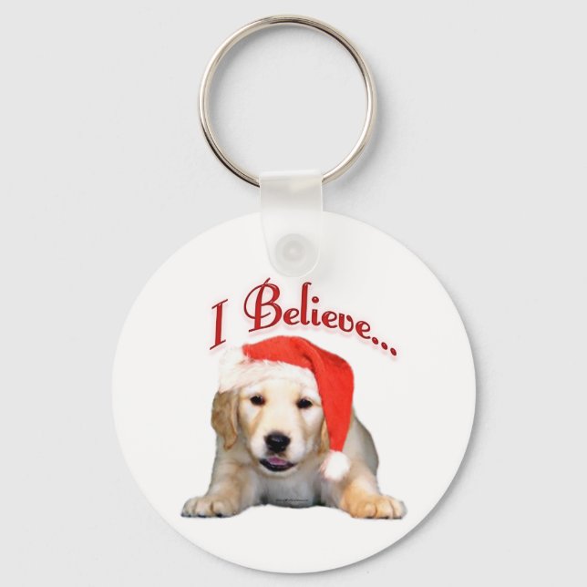 Golden Retriever Puppy I Believe Key Ring (Front)