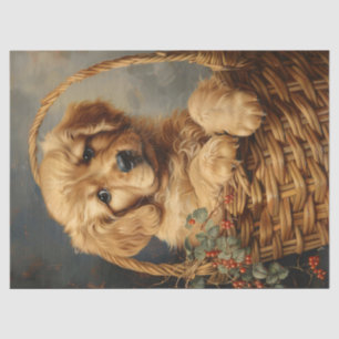Golden Retriever Puppy in a Basket Decoupage Tissue Paper