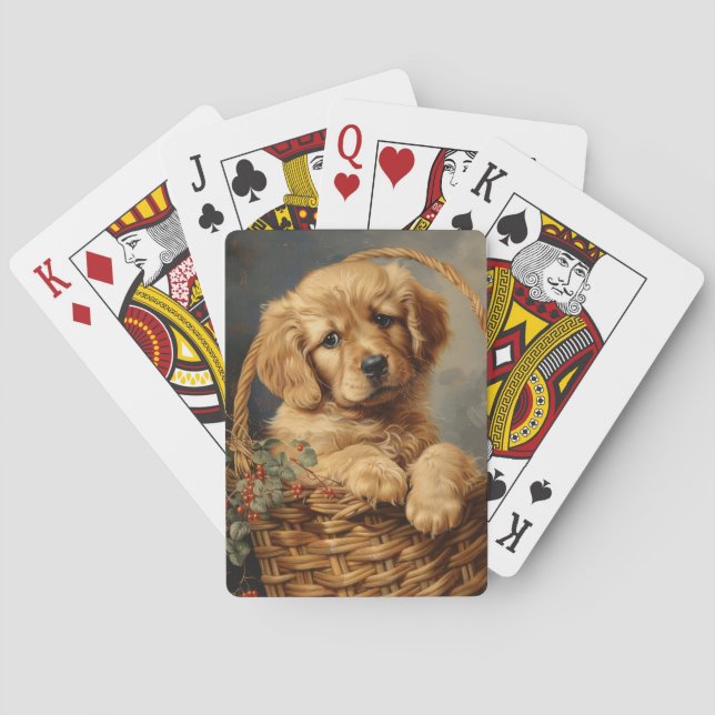 Golden Retriever Puppy in a Basket Playing Cards (Back)