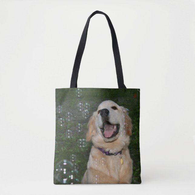 Golden Retriever Puppy in Bubbles Tote Bag (Front)
