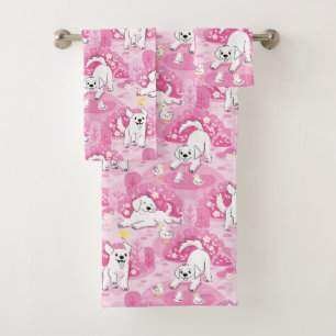 Golden Retriever Puppy in Pink Garden Bath Towel Set