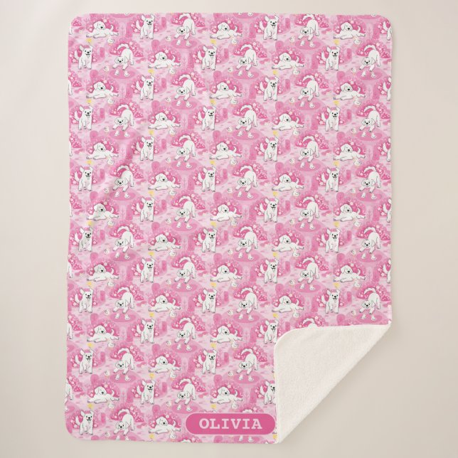 Golden Retriever Puppy in Pink Garden Sherpa Blanket (Front)