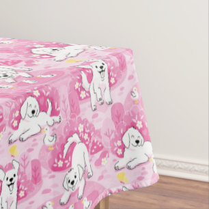 Golden Retriever Puppy in Pink Garden Tablecloth