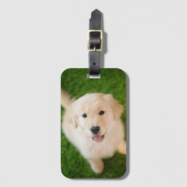 Golden Retriever Puppy on Grass Luggage Tag (Front Vertical)