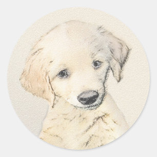 Golden Retriever Puppy Painting - Original Dog Art Classic Round Sticker
