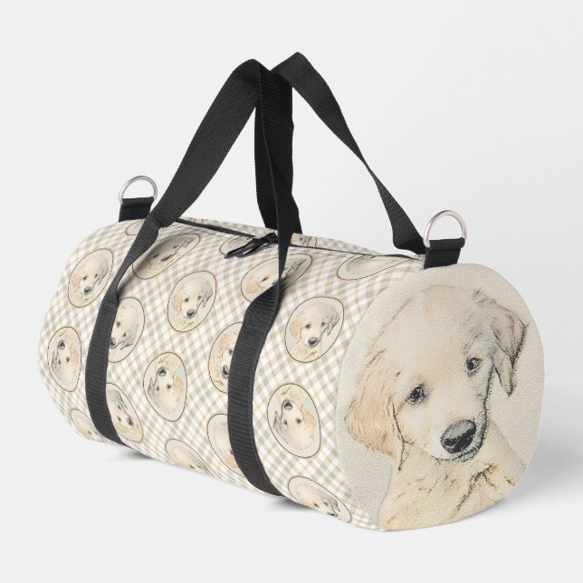 Golden Retriever Puppy Painting Original Dog Art Duffle Bag (Left Corner)