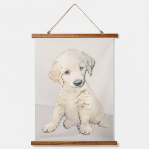 Golden Retriever Puppy Painting - Original Dog Art Hanging Tapestry