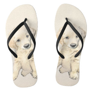 Golden Retriever Puppy Painting - Original Dog Art Jandals
