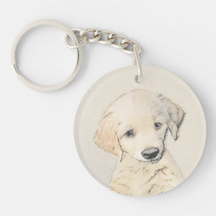 Golden Retriever Puppy Painting - Original Dog Art Key Ring