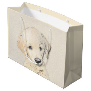Golden Retriever Puppy Painting - Original Dog Art Large Gift Bag