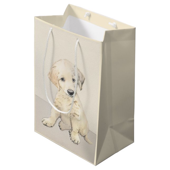 Golden Retriever Puppy Painting - Original Dog Art Medium Gift Bag (Front Angled)