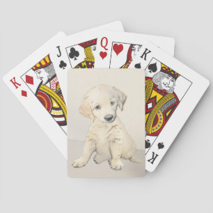 Golden Retriever Puppy Painting - Original Dog Art Playing Cards