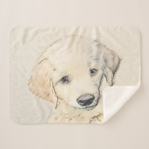 Golden Retriever Puppy Painting - Original Dog Art Sherpa Blanket