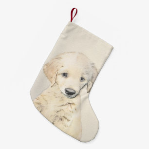 Golden Retriever Puppy Painting - Original Dog Art Small Christmas Stocking